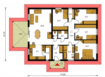 Mirror image | Floor plan of ground floor - BUNGALOW 177